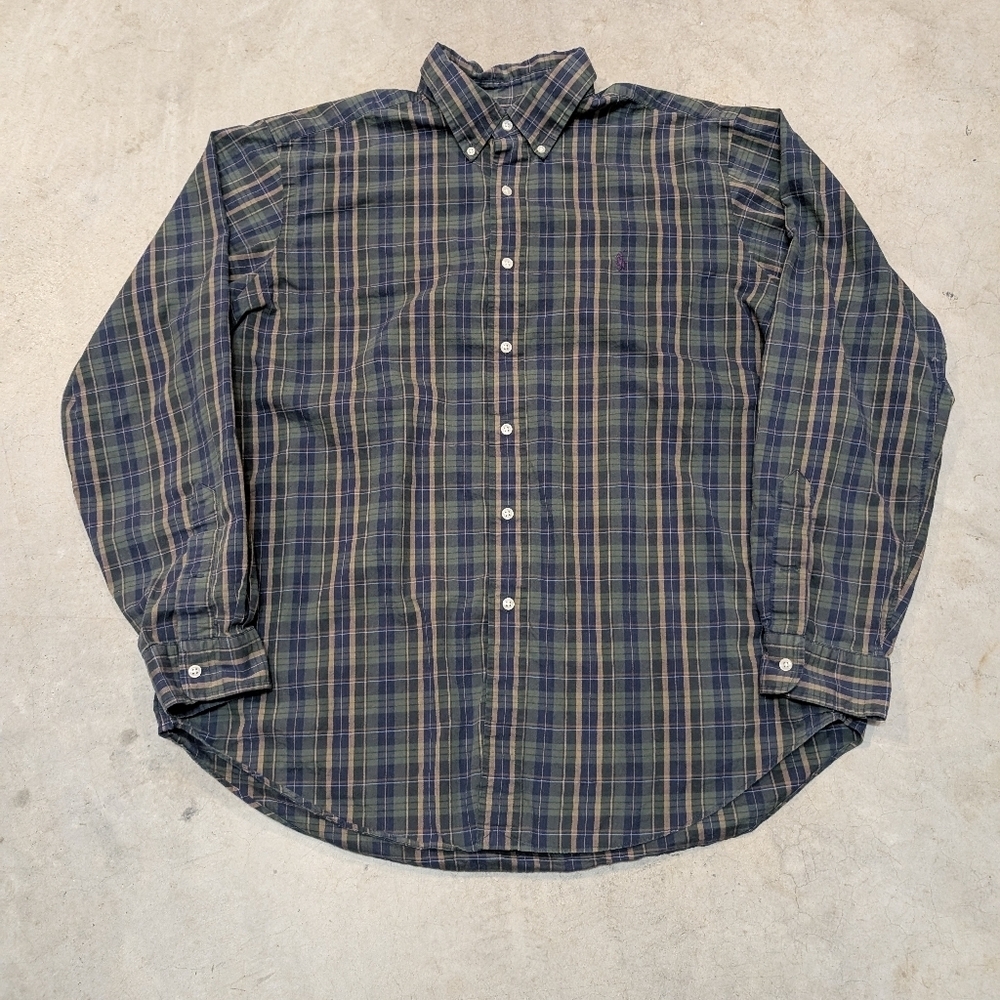 VTG Ralph Lauren Button Up Shirt Plaid Mens XL Green Blue